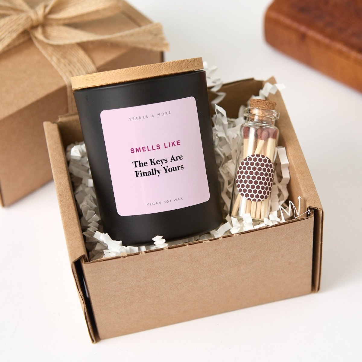 Housewarming Candle, The Keys Are Finally Yours Gift for New Homeowner Couple or Friend, Soy Candle and Matches