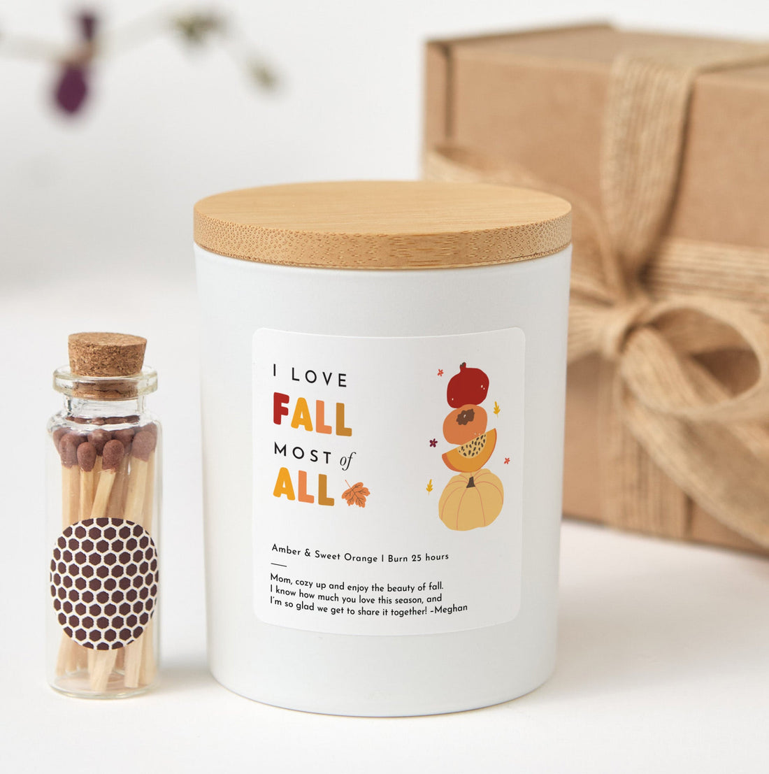 I Love Fall Candle Gift | Autumn Soy Wax with Matches | Cozy Fall Candle for Her, Him, Friends | Seasonal Autumn Decor