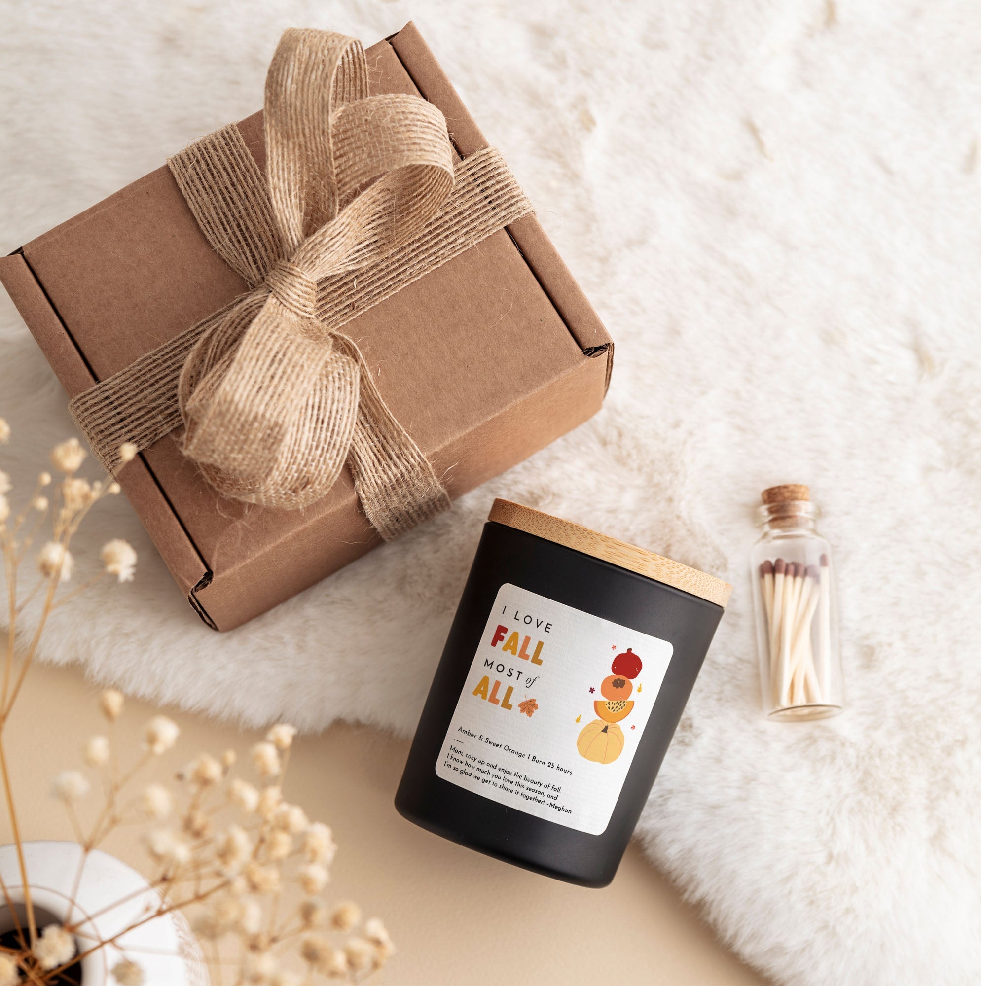 I Love Fall Candle Gift | Autumn Soy Wax with Matches | Cozy Fall Candle for Her, Him, Friends | Seasonal Autumn Decor