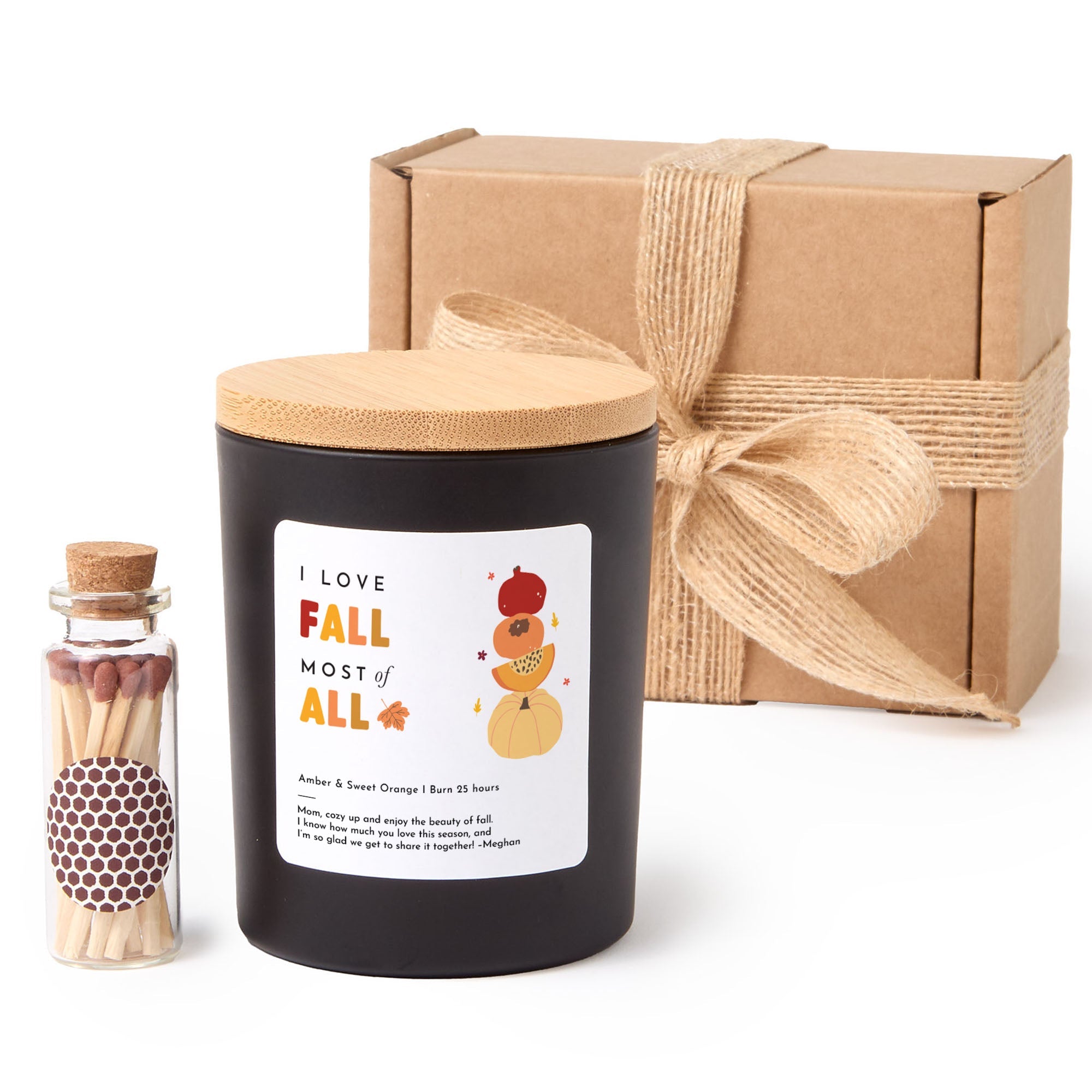 I Love Fall Candle Gift | Autumn Soy Wax with Matches | Cozy Fall Candle for Her, Him, Friends | Seasonal Autumn Decor