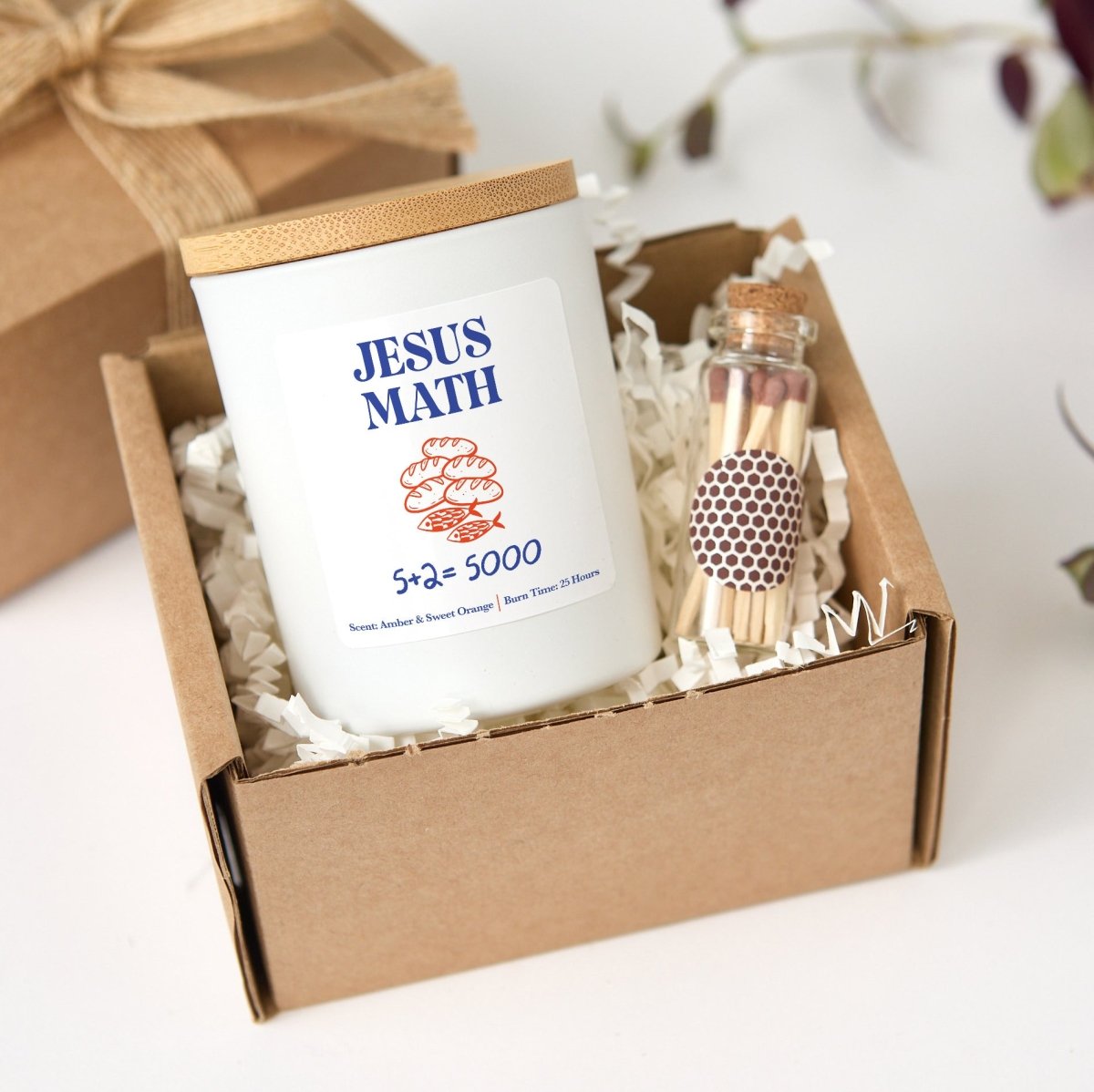 Jesus Math Candle, Funny Christian Gift, Bible Humor Teacher Present With Gift Box And Mini Matches Included