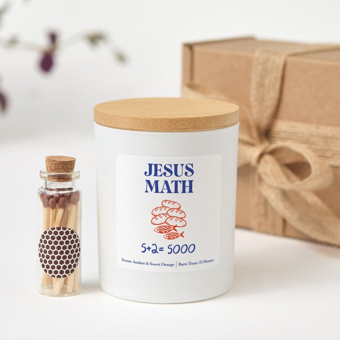 Jesus Math Candle, Funny Christian Gift, Bible Humor Teacher Present With Gift Box And Mini Matches Included