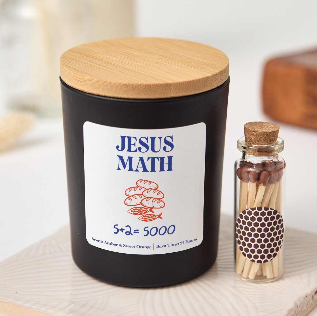 Jesus Math Candle, Funny Christian Gift, Bible Humor Teacher Present With Gift Box And Mini Matches Included