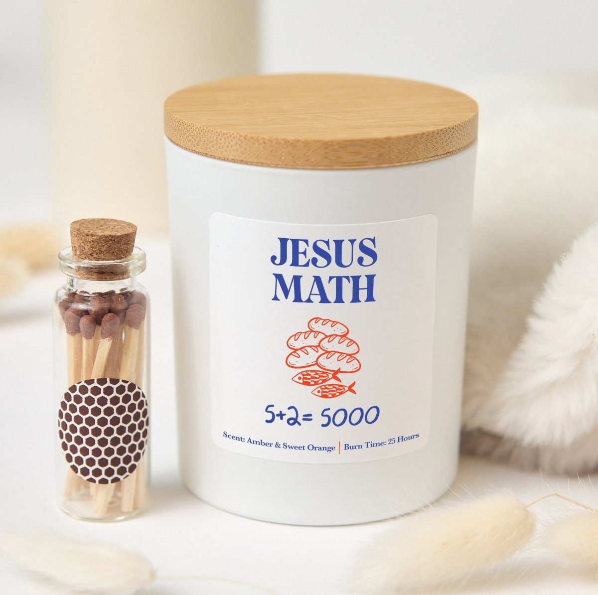 Jesus Math Candle, Funny Christian Gift, Bible Humor Teacher Present With Gift Box And Mini Matches Included