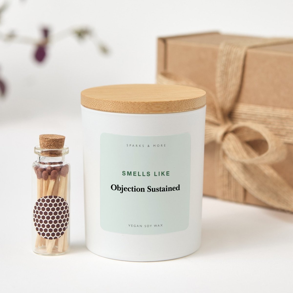 Lawyer Candle, Objection Sustained Gift for Attorney or Law Student, Soy Candle with Gift Box and Matches