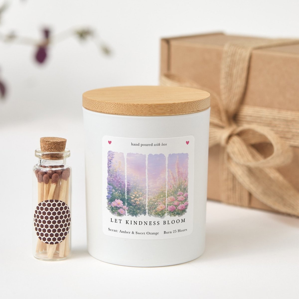 Let Kindness Bloom Candle, Floral Encouragement Gift, Inspirational Present For Friend With Gift Box