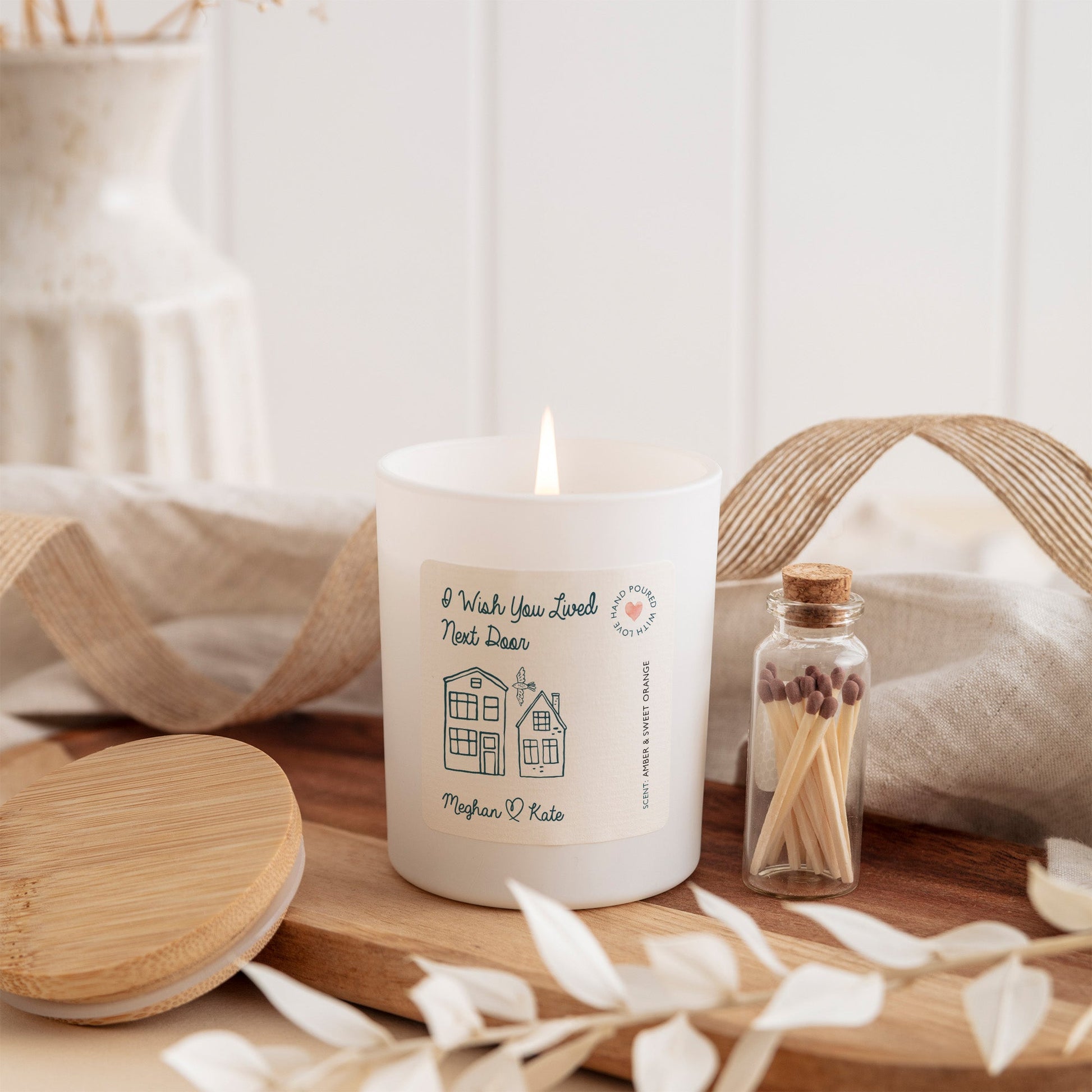 Long Distance Friendship Candle Gift Box | Personalized Soy Wax Candle with Ribbon Matches | Gift for Best Friend