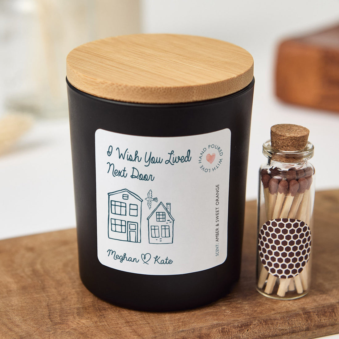Long Distance Friendship Candle Gift Box | Personalized Soy Wax Candle with Ribbon Matches | Gift for Best Friend