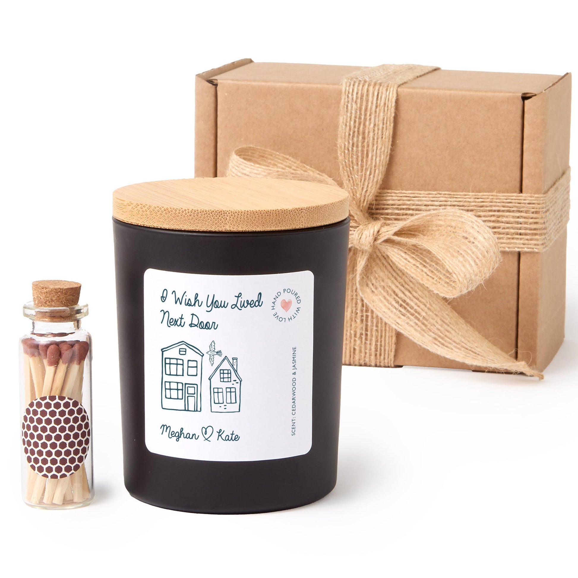 Long Distance Friendship Candle Gift Box | Personalized Soy Wax Candle with Ribbon Matches | Gift for Best Friend