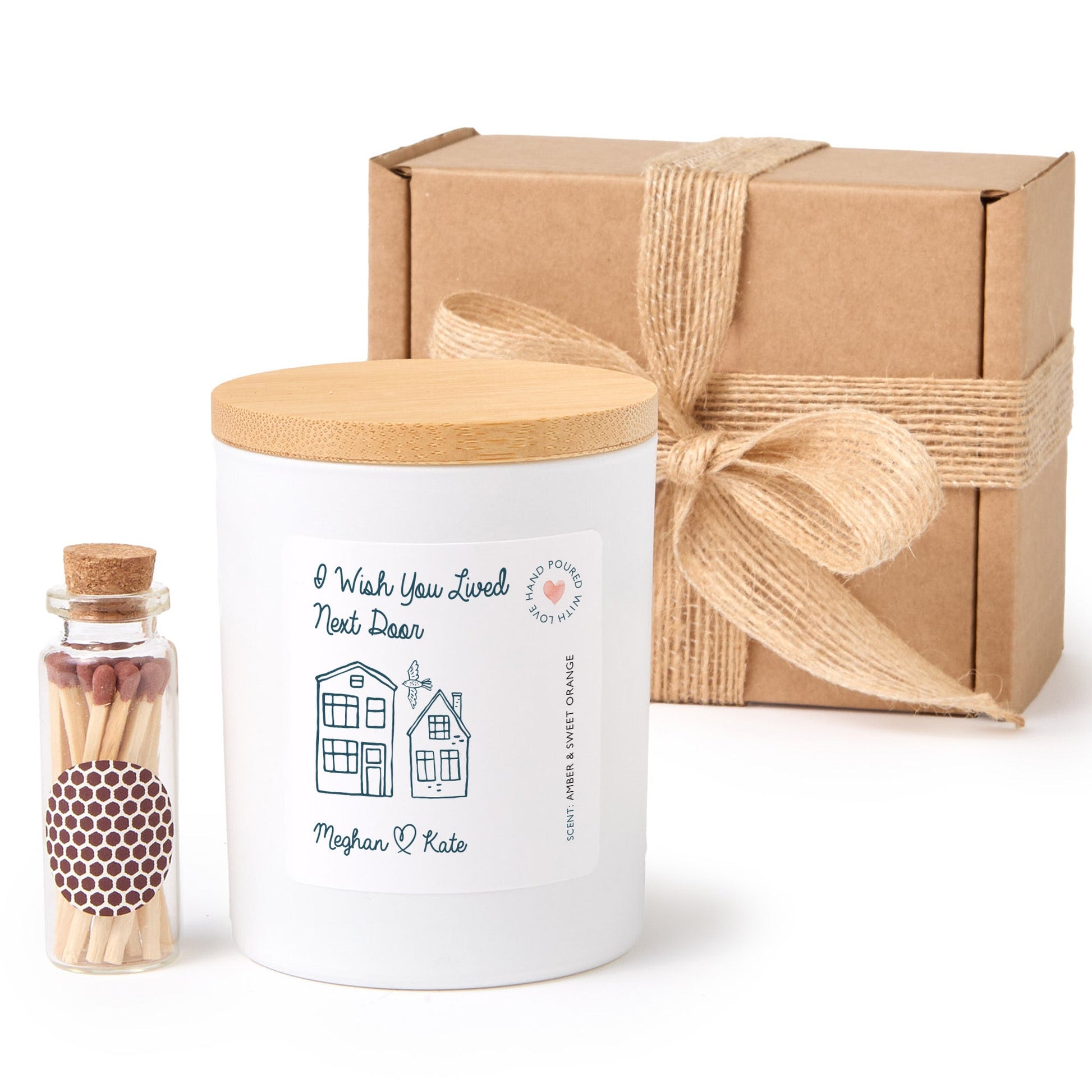 Long Distance Friendship Candle Gift Box | Personalized Soy Wax Candle with Ribbon Matches | Gift for Best Friend