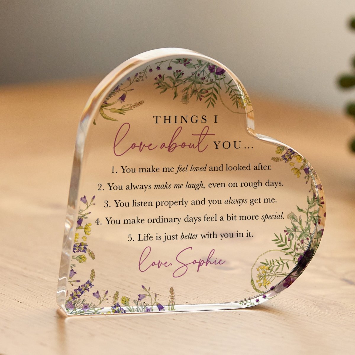 Love You Plaque Gift for Her, Personalized Acrylic Keepsake, Things I Love About You Present