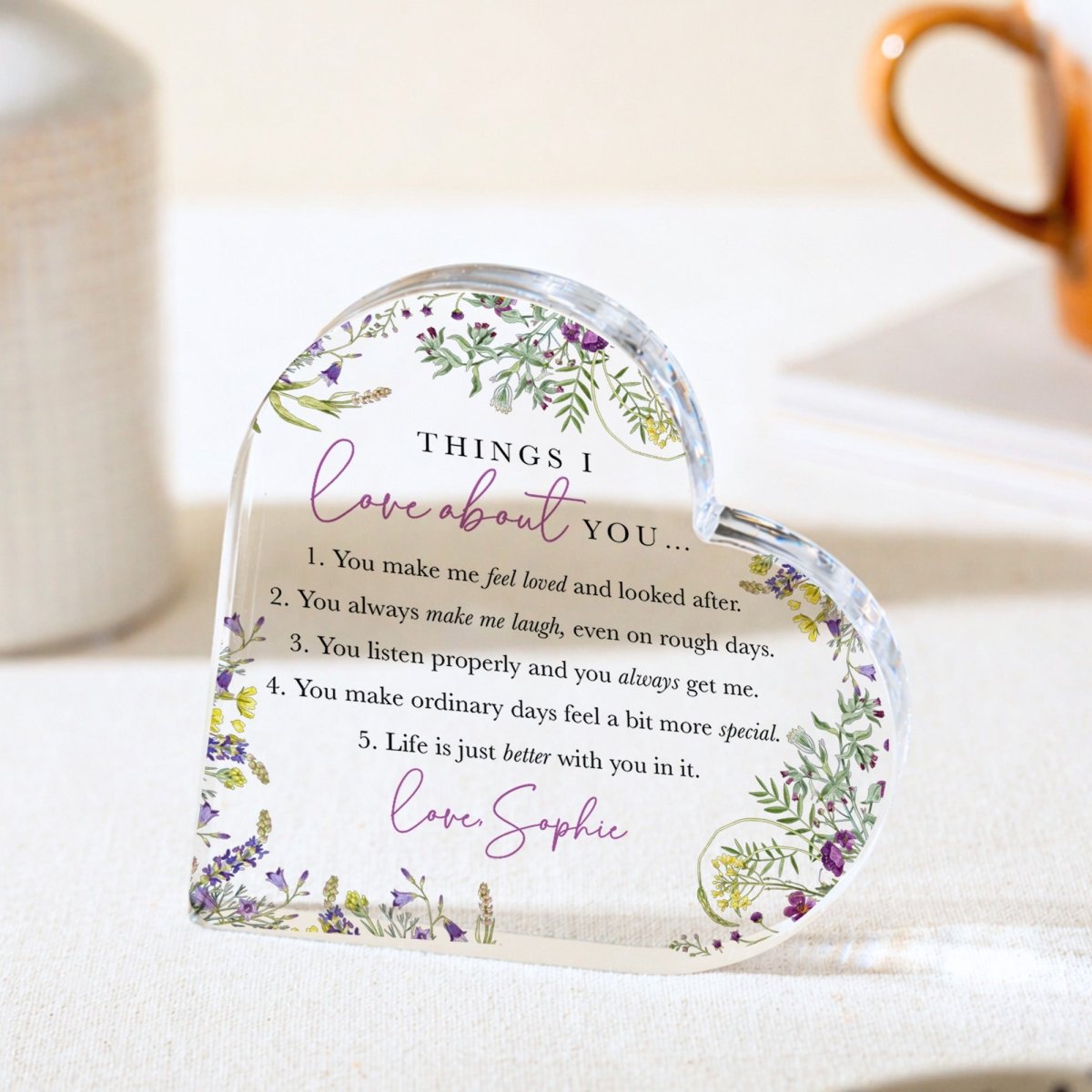 Love You Plaque Gift for Her, Personalized Acrylic Keepsake, Things I Love About You Present