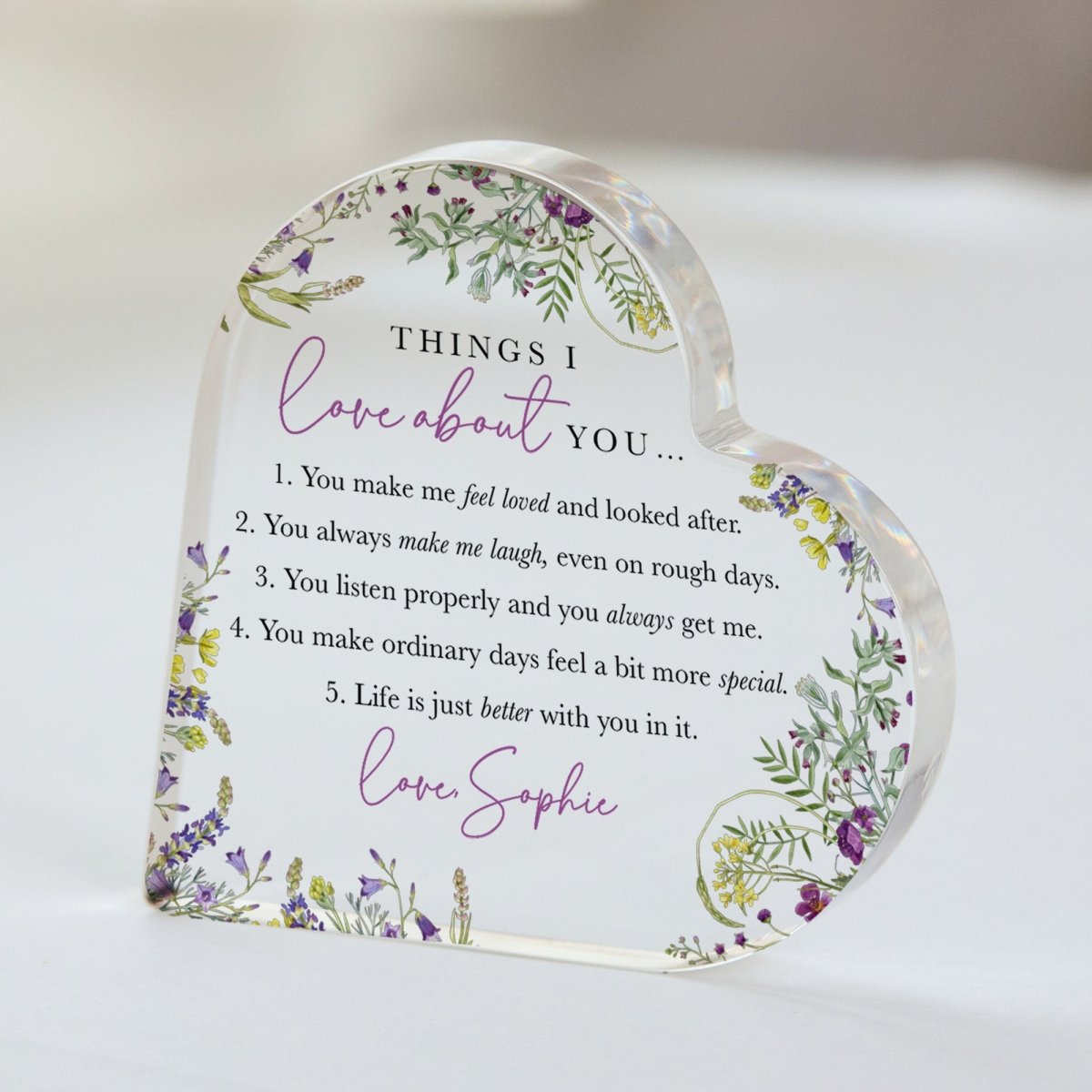 Love You Plaque Gift for Her, Personalized Acrylic Keepsake, Things I Love About You Present