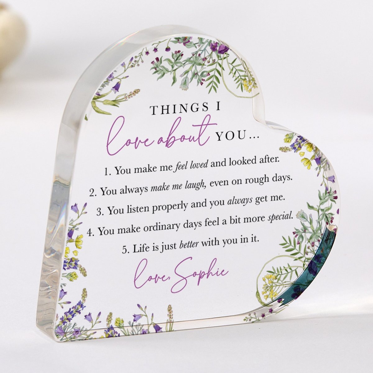 Love You Plaque Gift for Her, Personalized Acrylic Keepsake, Things I Love About You Present