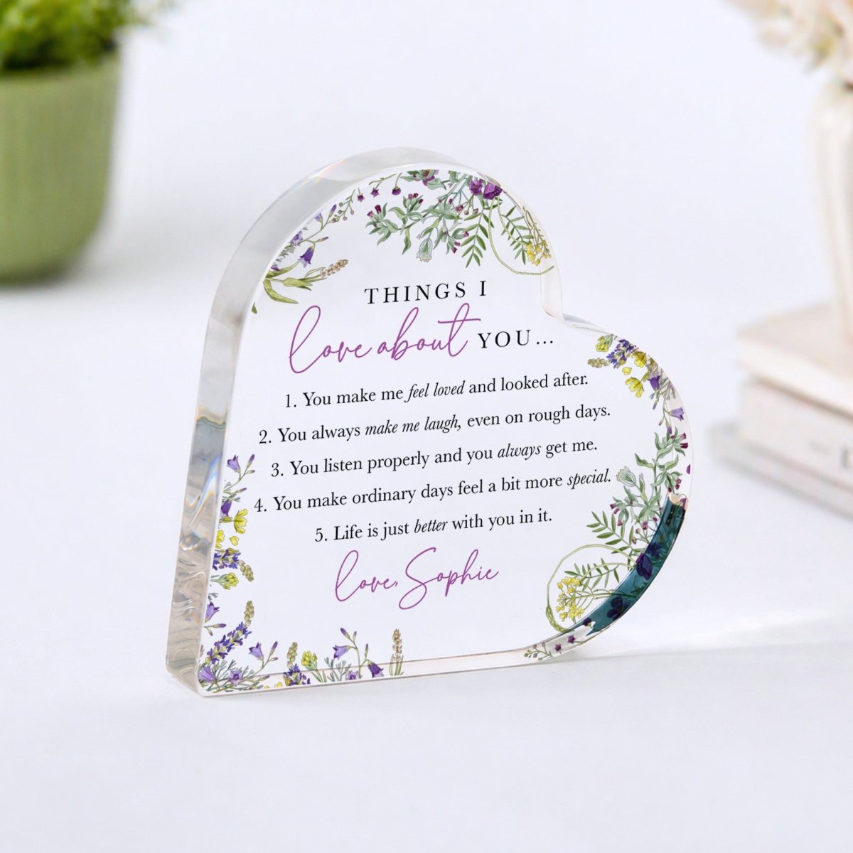 Love You Plaque Gift for Her, Personalized Acrylic Keepsake, Things I Love About You Present