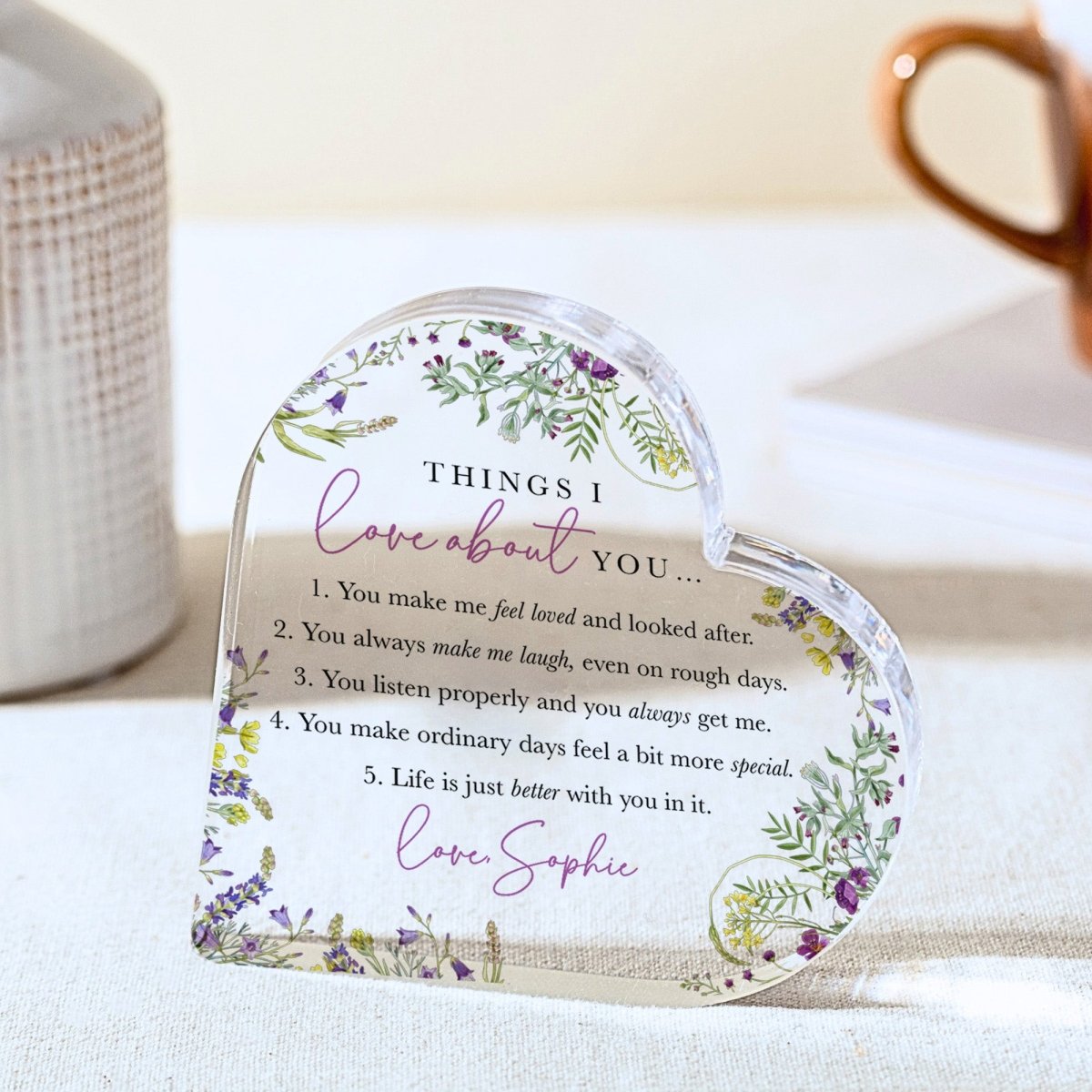 Love You Plaque Gift for Her, Personalized Acrylic Keepsake, Things I Love About You Present