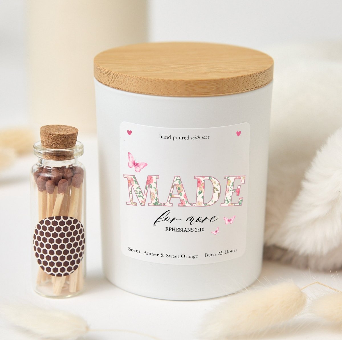 Made For More Candle, Ephesians 2:10 Christian Gift, Faith Encouragement Present With Gift Box And Matches