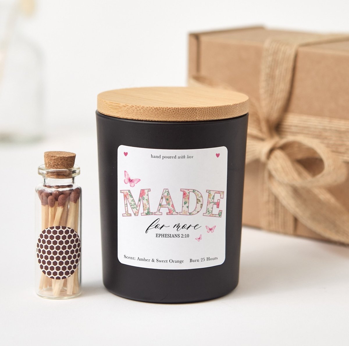 Made For More Candle, Ephesians 2:10 Christian Gift, Faith Encouragement Present With Gift Box And Matches