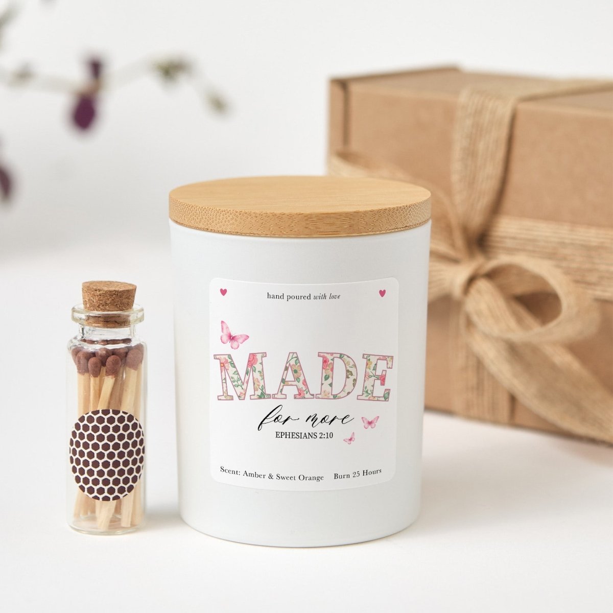 Made For More Candle, Ephesians 2:10 Christian Gift, Faith Encouragement Present With Gift Box And Matches