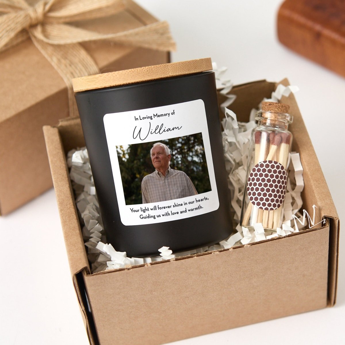 Memorial Candle for Loss Sympathy Gift, In Loving Memory Keepsake with Photo, Gift Box, Mini Matches