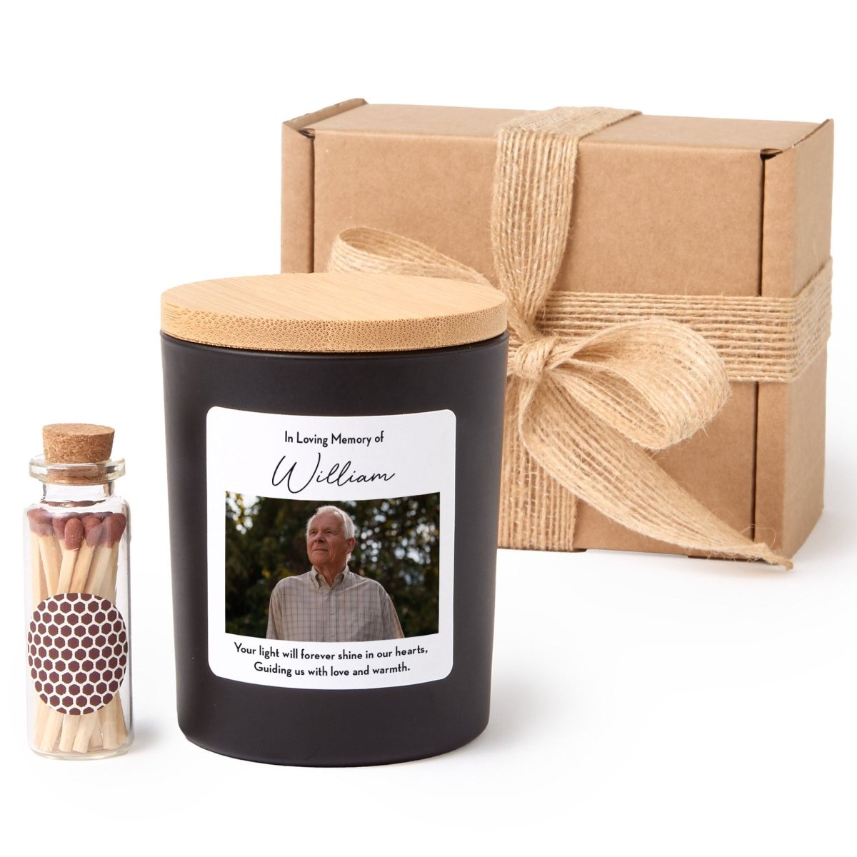 Memorial Candle for Loss Sympathy Gift, In Loving Memory Keepsake with Photo, Gift Box, Mini Matches