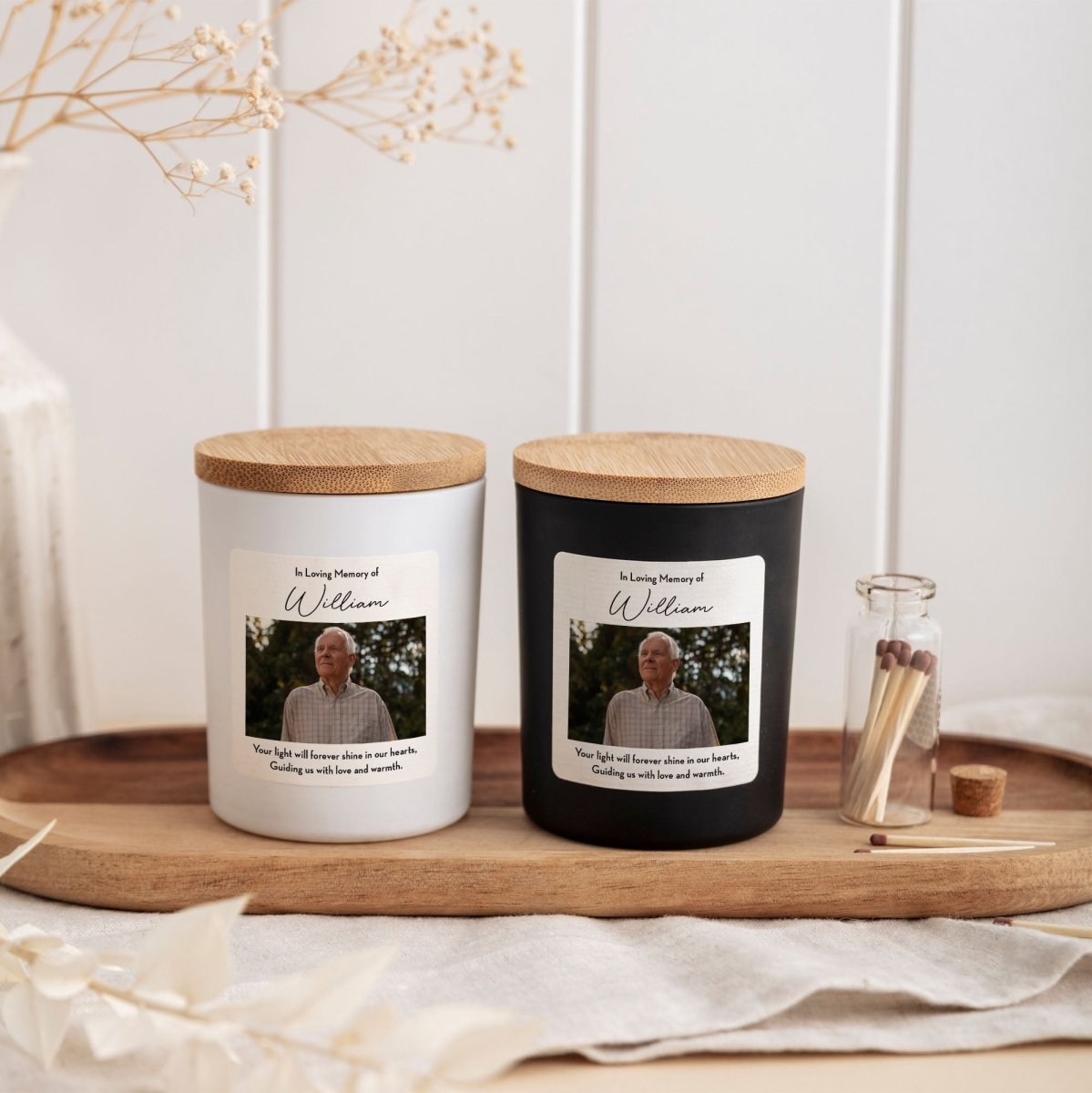 Memorial Candle for Loss Sympathy Gift, In Loving Memory Keepsake with Photo, Gift Box, Mini Matches