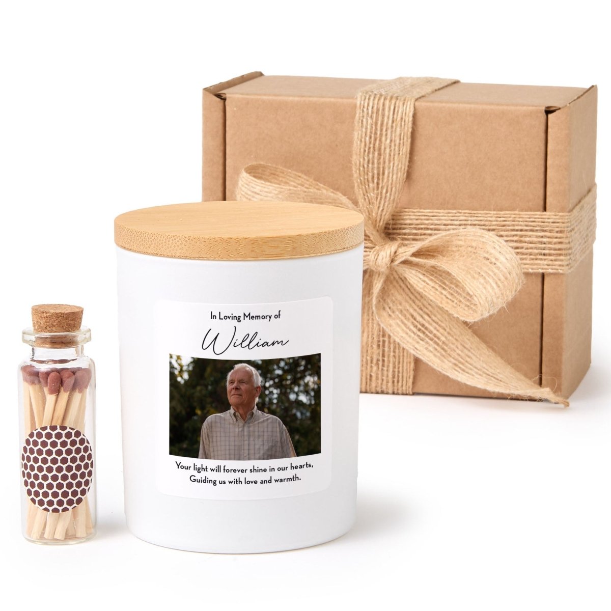 Memorial Candle for Loss Sympathy Gift, In Loving Memory Keepsake with Photo, Gift Box, Mini Matches