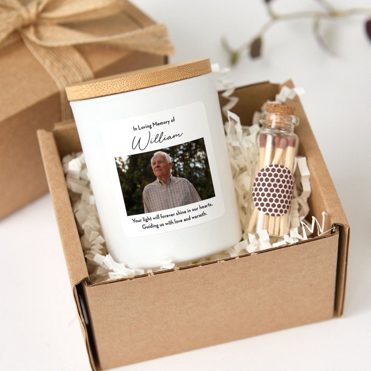Memorial Candle for Loss Sympathy Gift, In Loving Memory Keepsake with Photo, Gift Box, Mini Matches