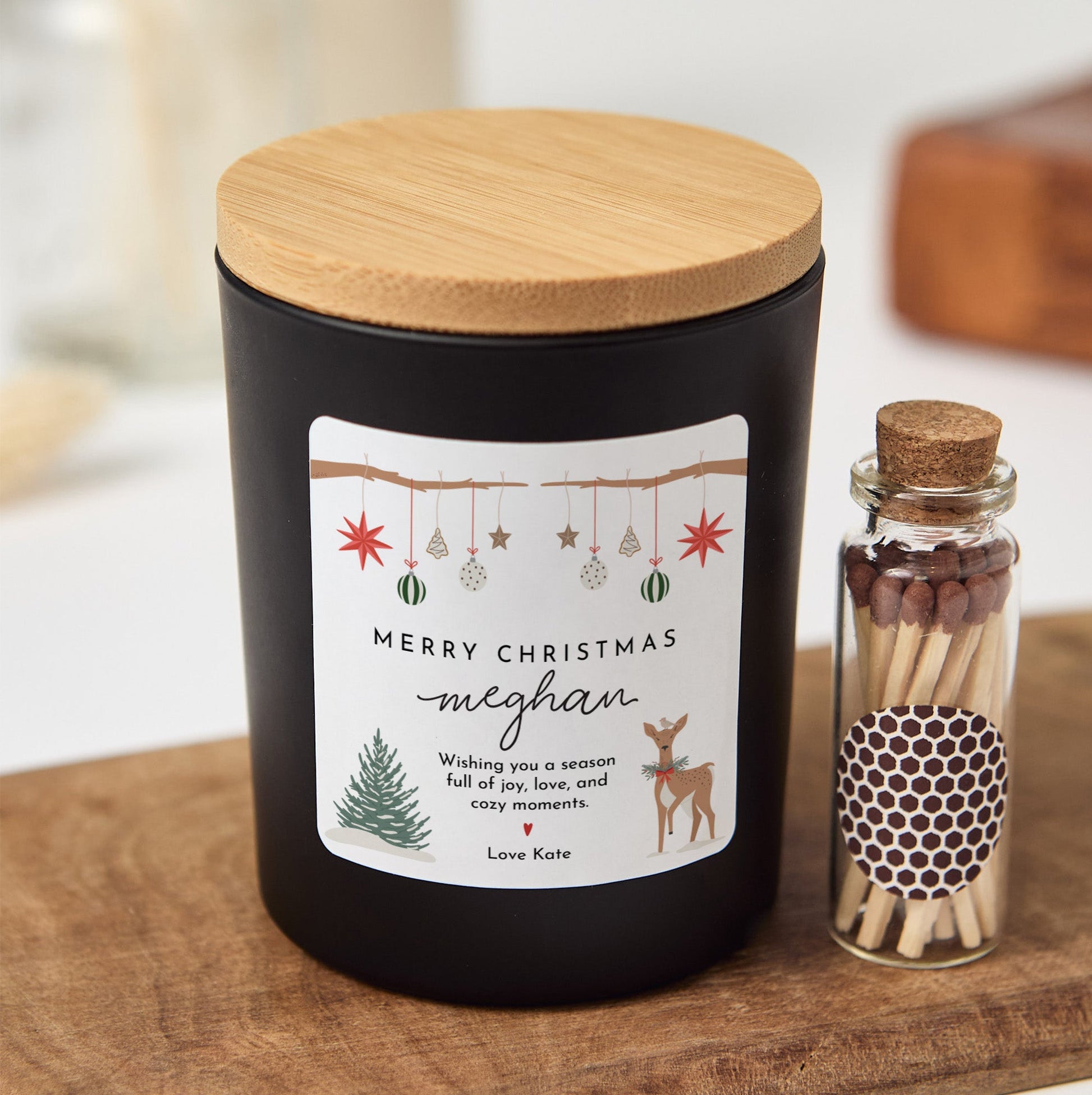 Merry Christmas Candle for Friend or Family | Personalized Scented Gift with Box & Matches