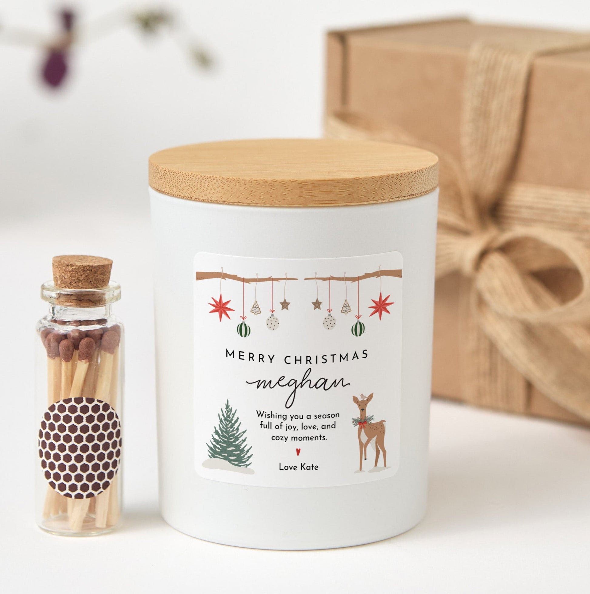 Merry Christmas Candle for Friend or Family | Personalized Scented Gift with Box & Matches