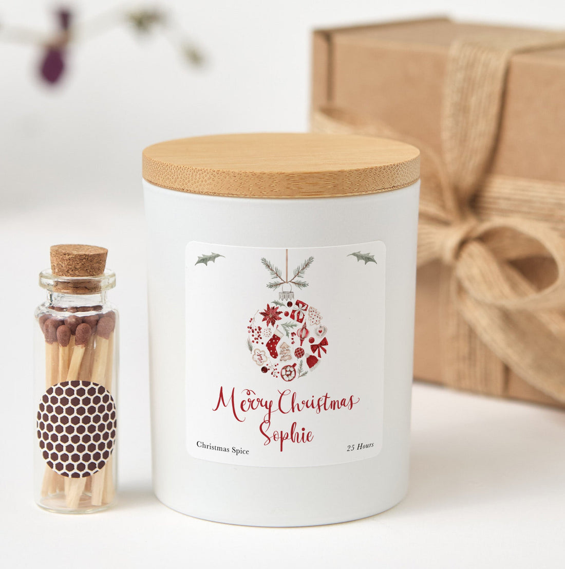 Merry Christmas Candle Gift Box | Personalized Holiday Candle with Matches | Christmas Gift for Her or Him Friend Family