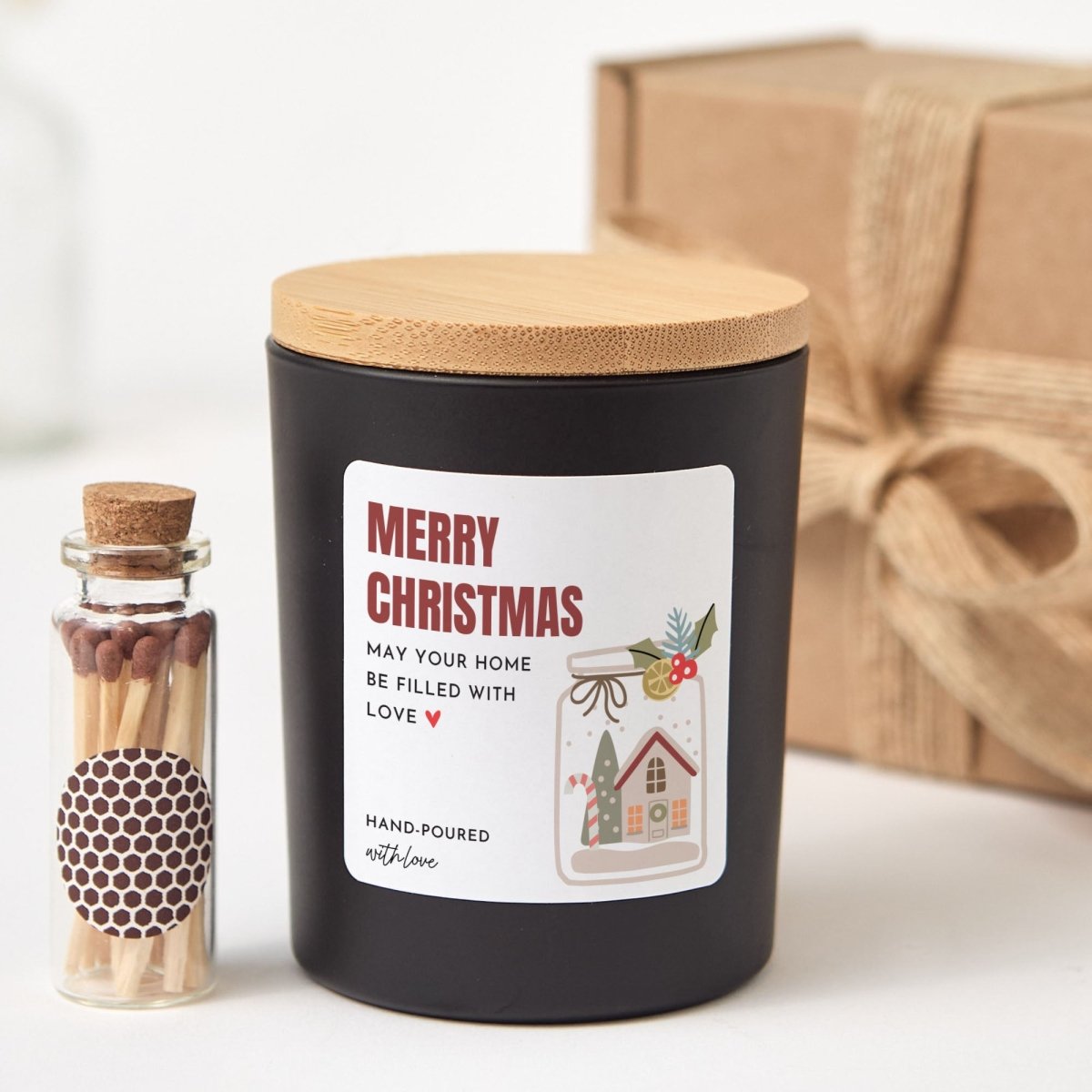 Merry Christmas Candle, May Your Home Be Filled With Love, Holiday Housewarming Gift in Free Ribboned Box