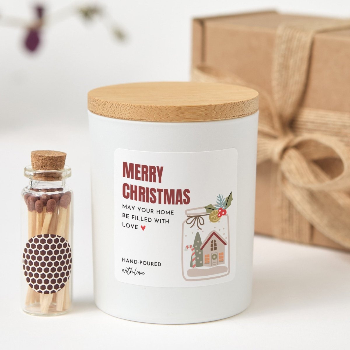 Merry Christmas Candle, May Your Home Be Filled With Love, Holiday Housewarming Gift in Free Ribboned Box