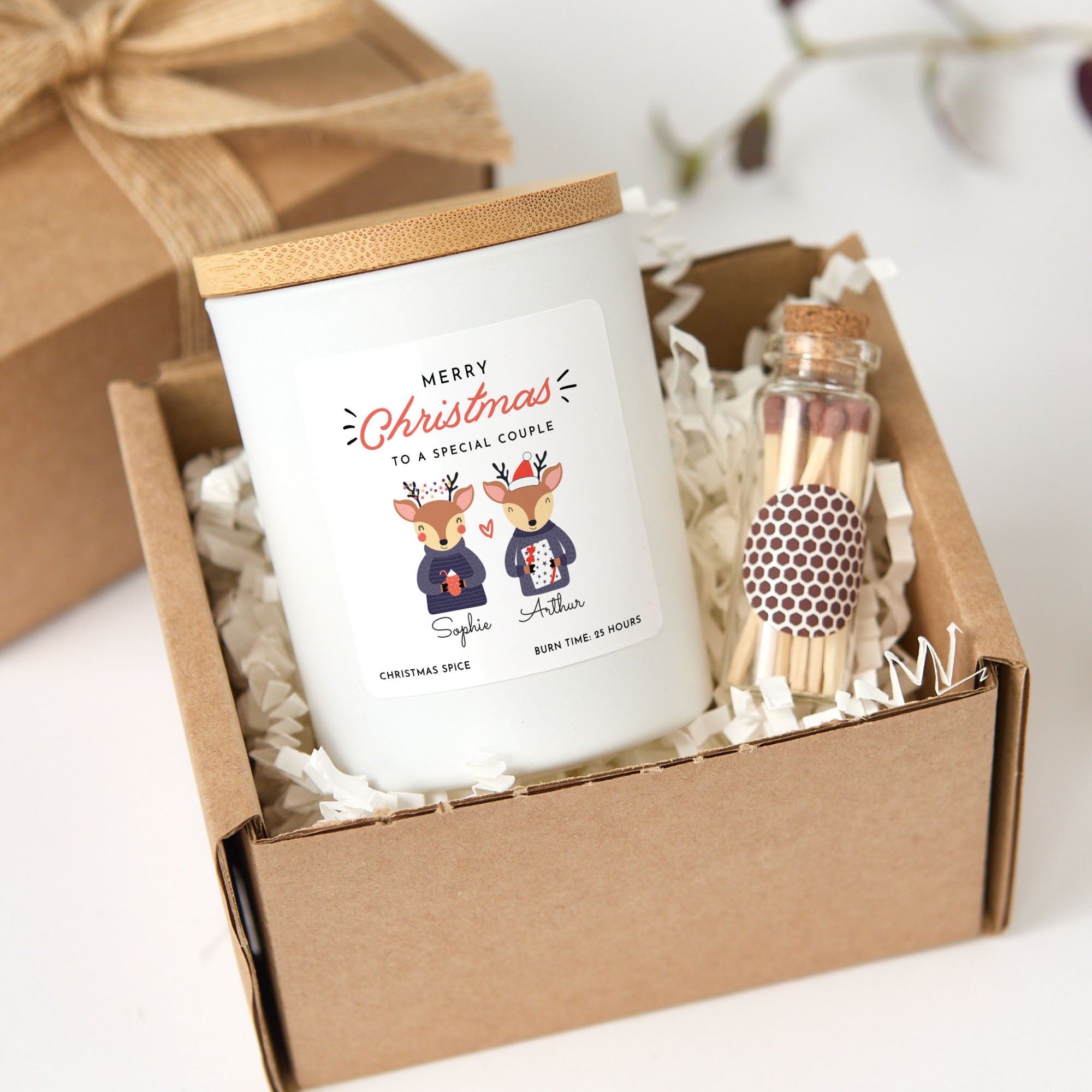 Merry Christmas Couple Candle Gift | Personalized Holiday Candle with Gift Box & Matches | Romantic Gift for Newlyweds