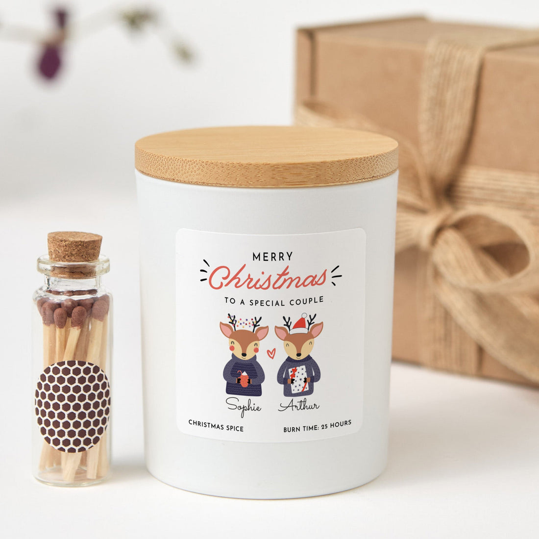Merry Christmas Couple Candle Gift | Personalized Holiday Candle with Gift Box & Matches | Romantic Gift for Newlyweds