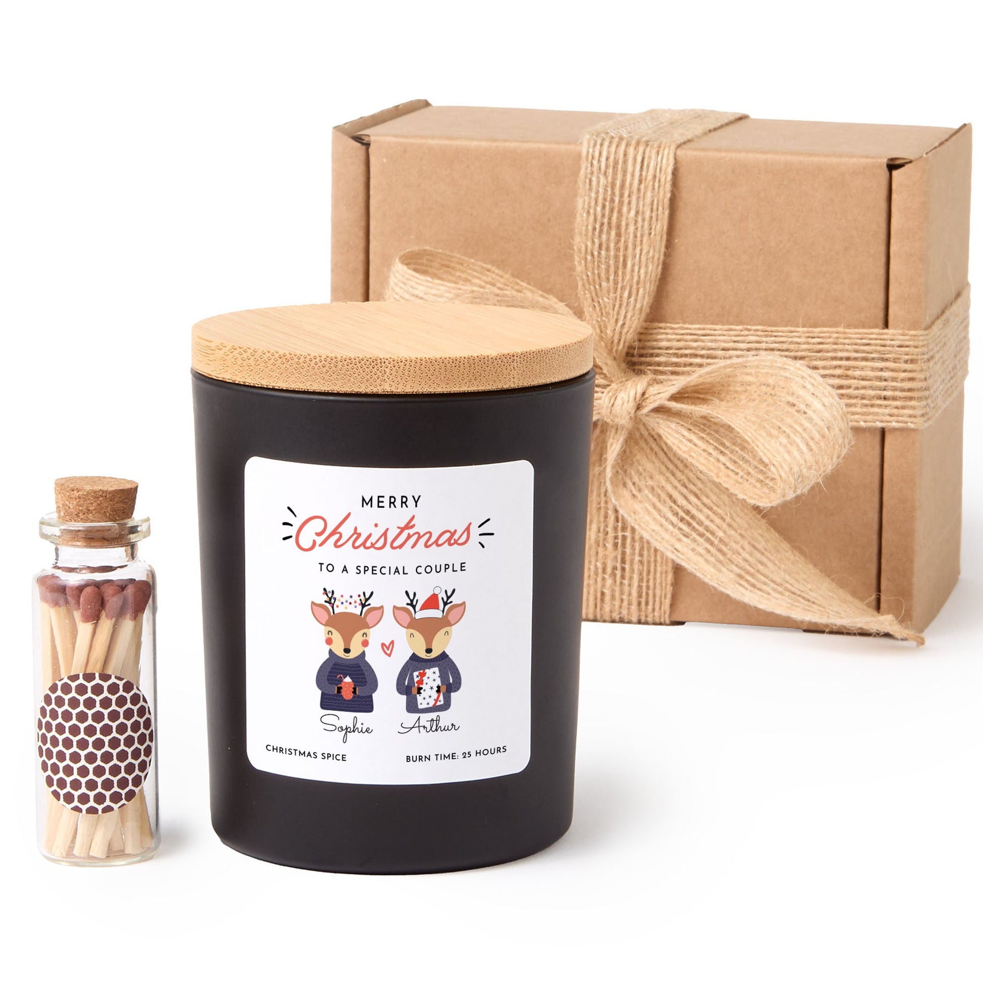 Merry Christmas Couple Candle Gift | Personalized Holiday Candle with Gift Box & Matches | Romantic Gift for Newlyweds