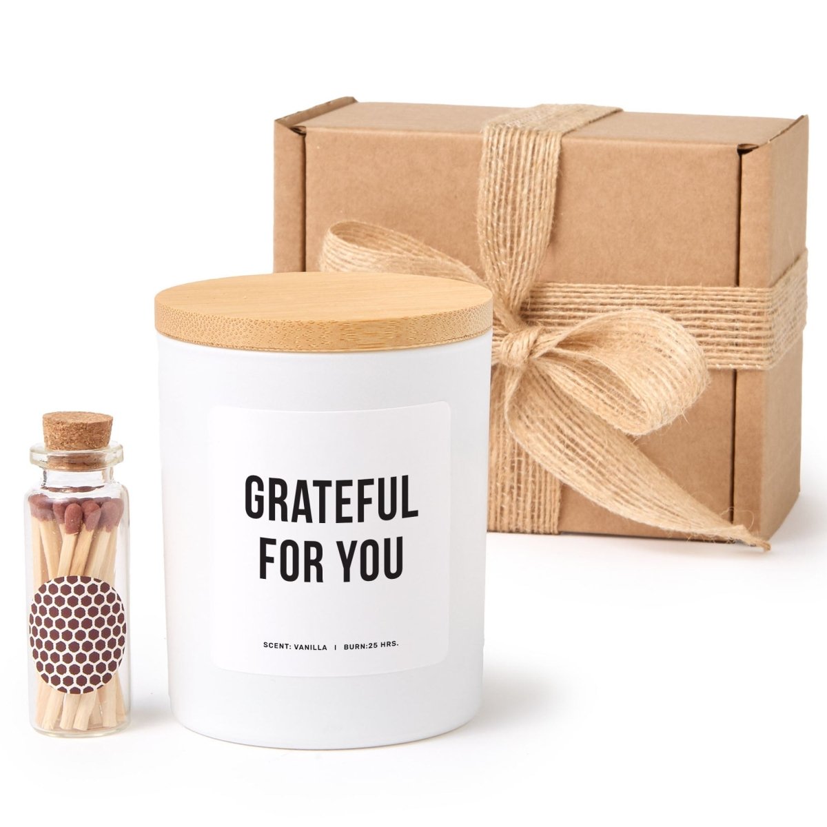 Minimalist Gratitude Soy Candle Gift for Friend Teacher Appreciation Present, Comes with Matches Free Gift Wrap