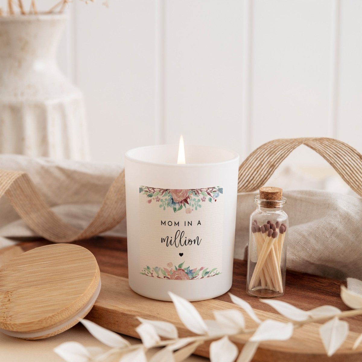 Mom In A Million Soy Candle Mother’s Day Gift | Elegant Floral Design with Gift Box, Mini Matches