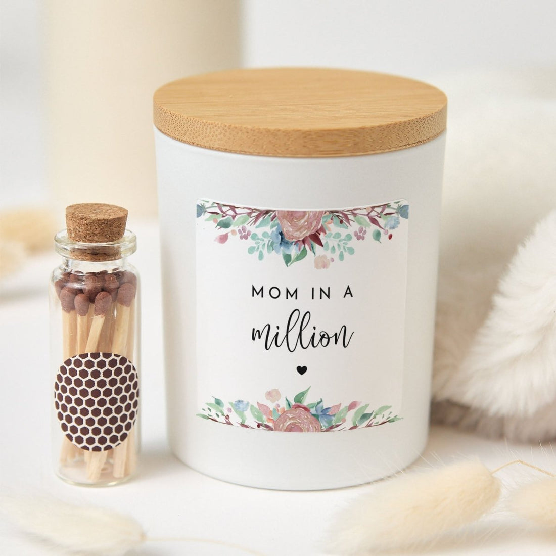 Mom In A Million Soy Candle Mother’s Day Gift | Elegant Floral Design with Gift Box, Mini Matches