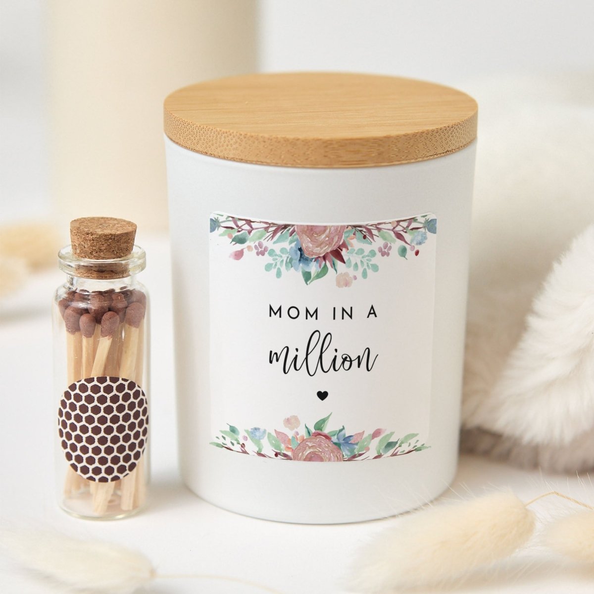 Mom In A Million Soy Candle Mother’s Day Gift | Elegant Floral Design with Gift Box, Mini Matches