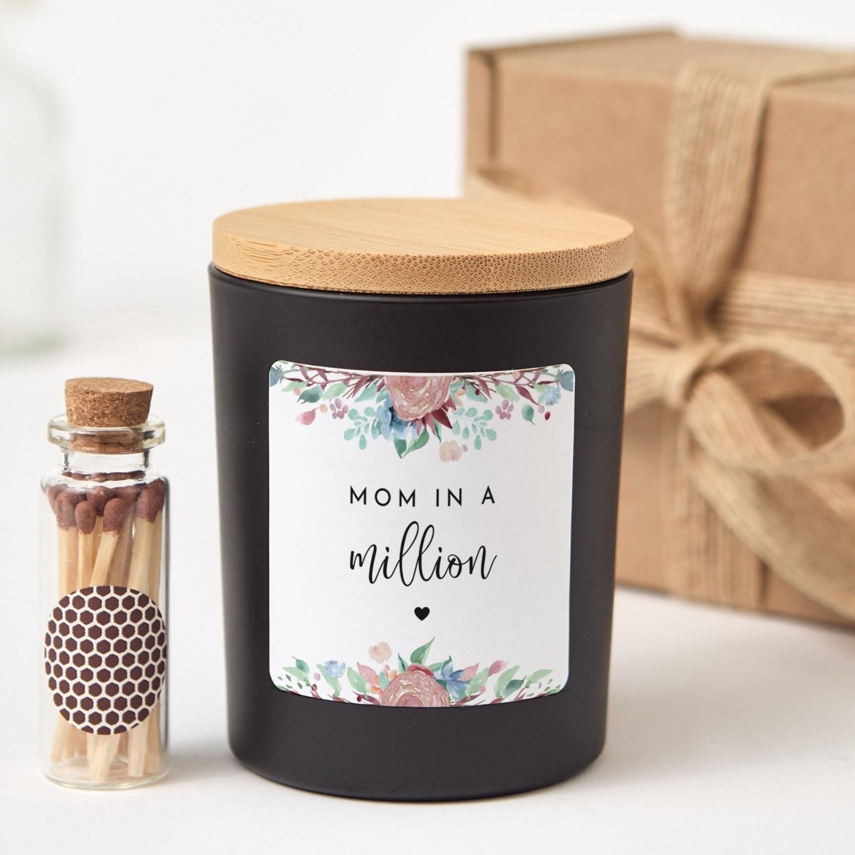 Mom In A Million Soy Candle Mother’s Day Gift | Elegant Floral Design with Gift Box, Mini Matches