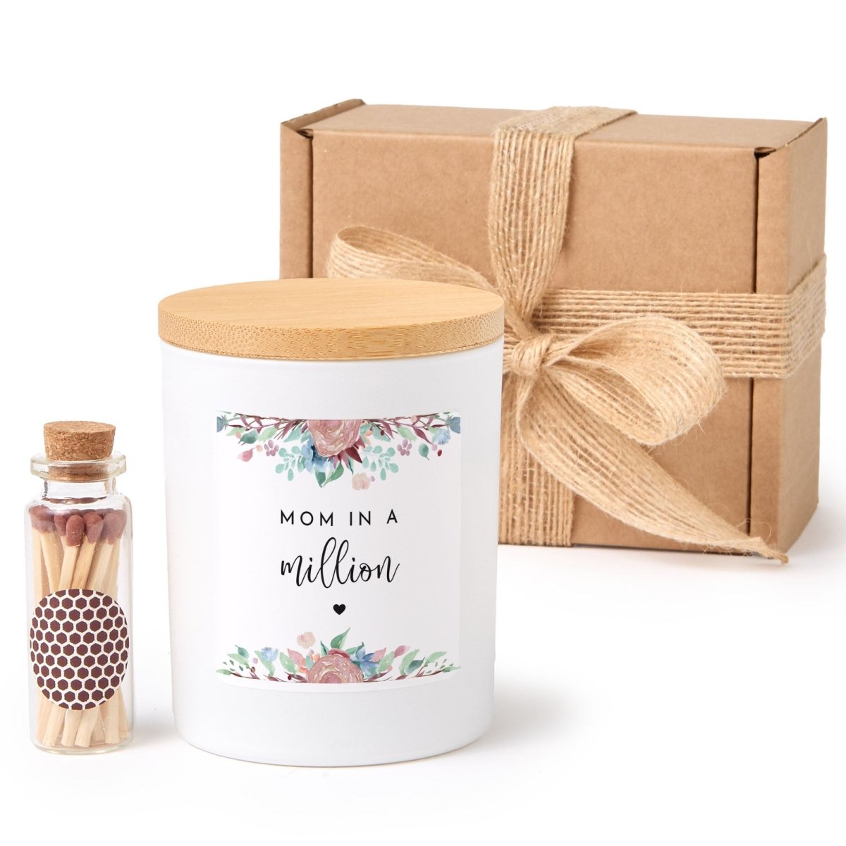 Mom In A Million Soy Candle Mother’s Day Gift | Elegant Floral Design with Gift Box, Mini Matches
