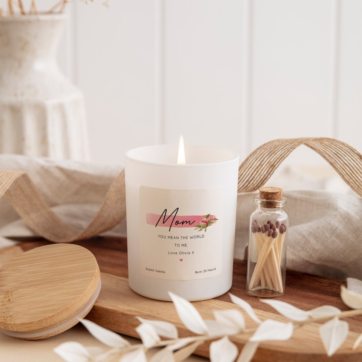 Mom You Mean the World Candle Mother’s Day Appreciation Gift | With Gift Box, Mini Matches