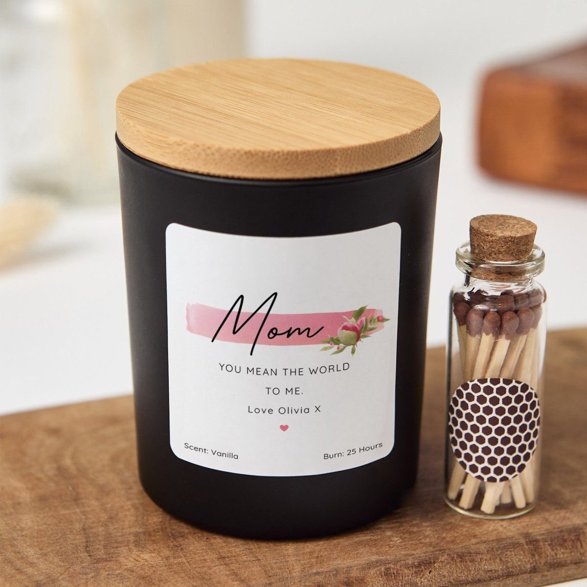 Mom You Mean the World Candle Mother’s Day Appreciation Gift | With Gift Box, Mini Matches