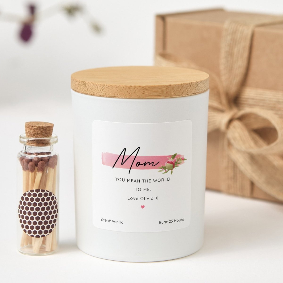 Mom You Mean the World Candle Mother’s Day Appreciation Gift | With Gift Box, Mini Matches
