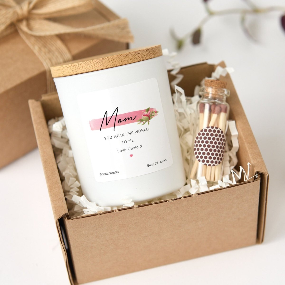 Mom You Mean the World Candle Mother’s Day Appreciation Gift | With Gift Box, Mini Matches