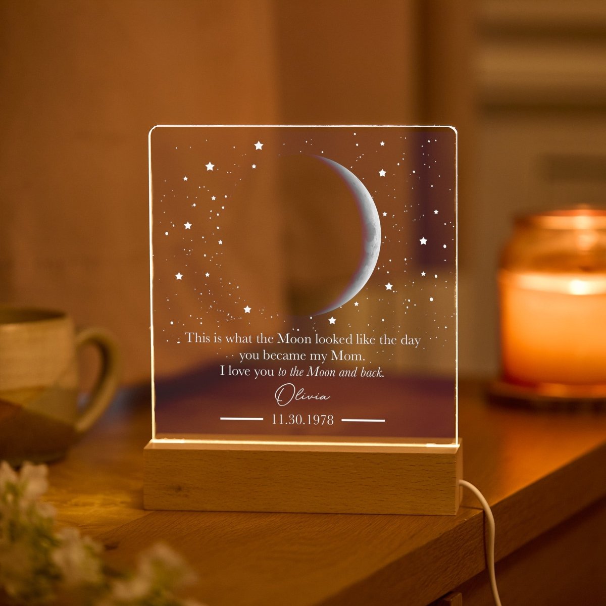 Moon LED Light Gift for Mom, Personalized Night Lamp, Custom Lunar Keepsake from Daughter Son