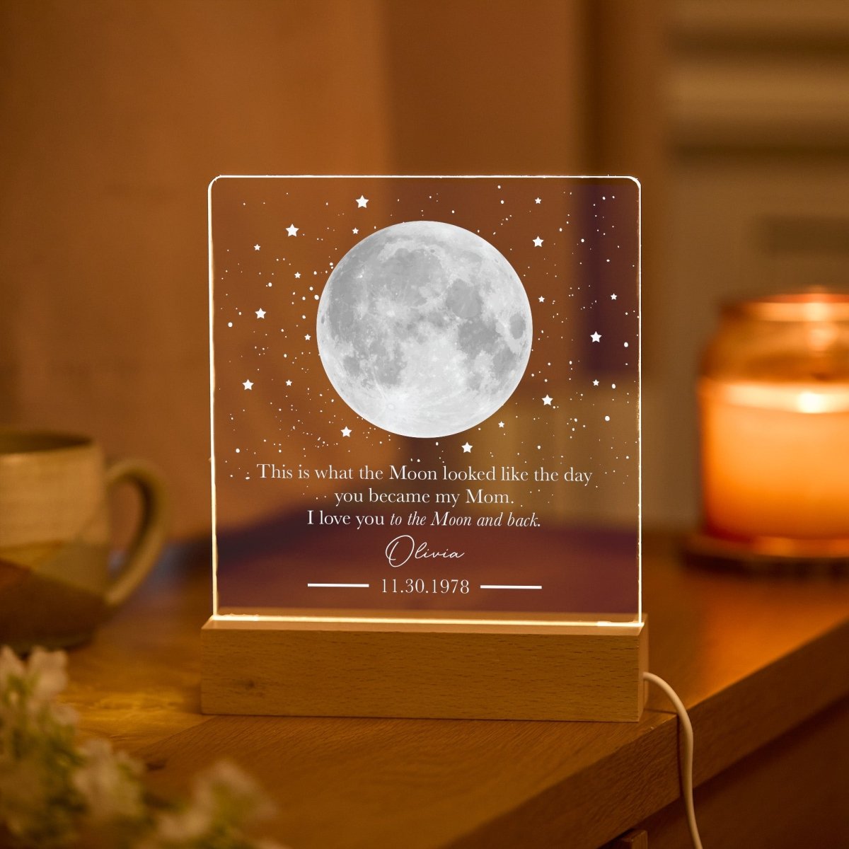 Moon LED Light Gift for Mom, Personalized Night Lamp, Custom Lunar Keepsake from Daughter Son
