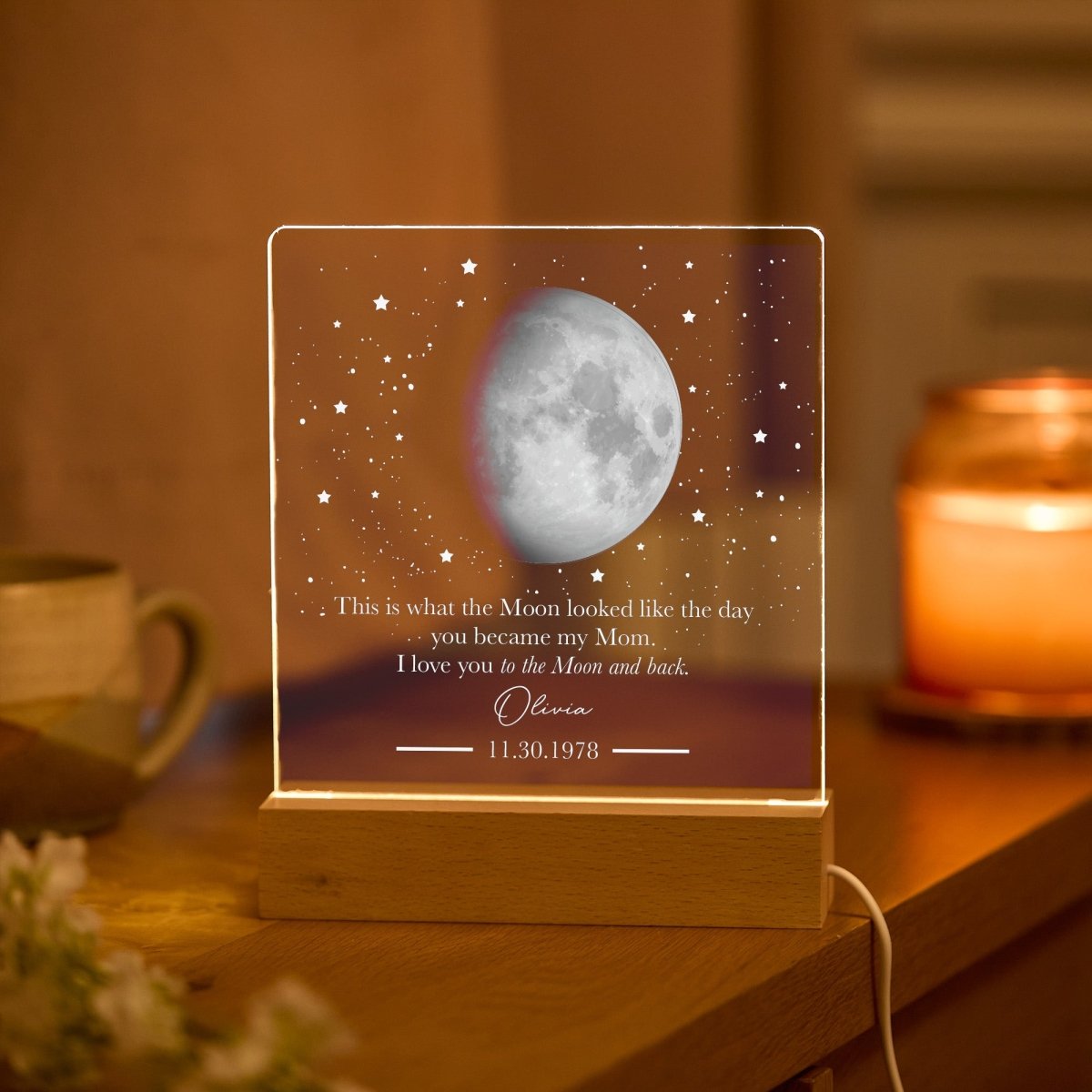 Moon LED Light Gift for Mom, Personalized Night Lamp, Custom Lunar Keepsake from Daughter Son