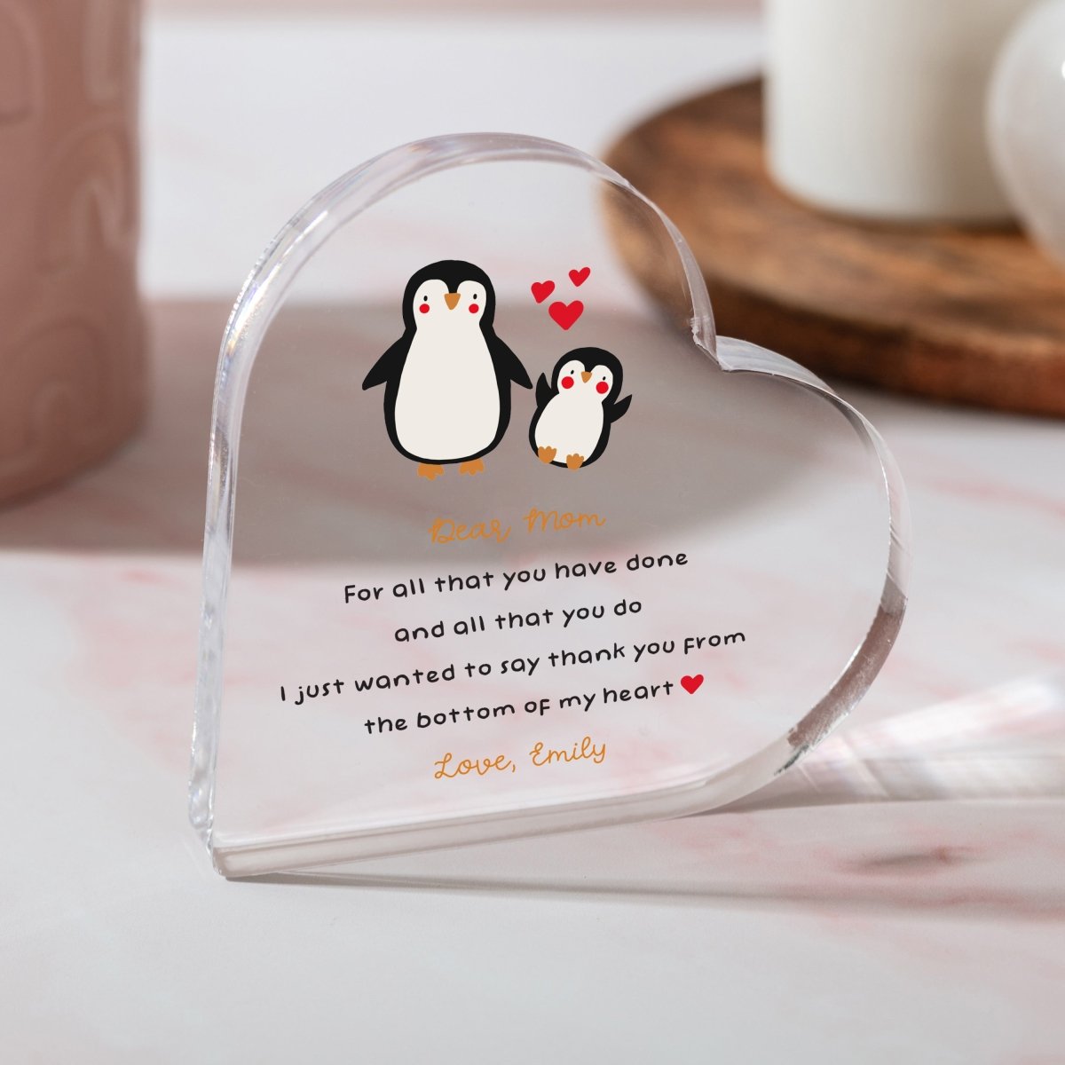 Mother and Child Keepsake Gift, Cute Penguin Design with Loving Quote, Personalized Mother's Day Present